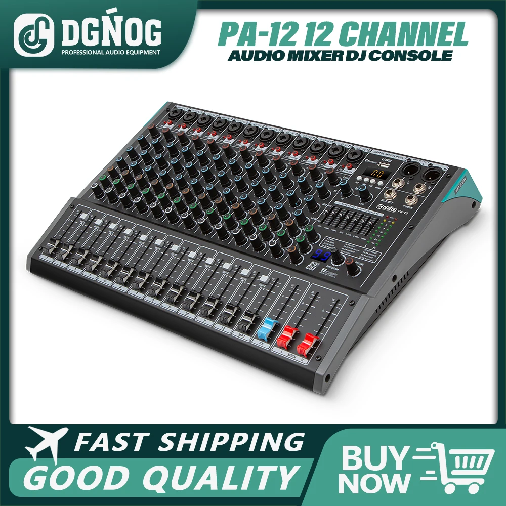 12 チャンネルオーディオミキサープロフェッショナル DJ コンソール 99 DSP リバーブ Bluetooth USB ステージパフォーマンスに最適 DGNOG PA-12