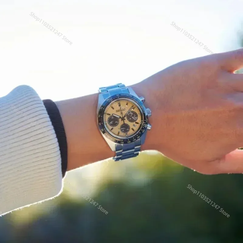 سايكو-ساعة باندا ميكانيكية أصلية للرجال ، ساعات يد من الفولاذ المقاوم للصدأ ، ثلاثة عيون ، قرص إبرة ، تقويم ، شعبية ، SSC813P1