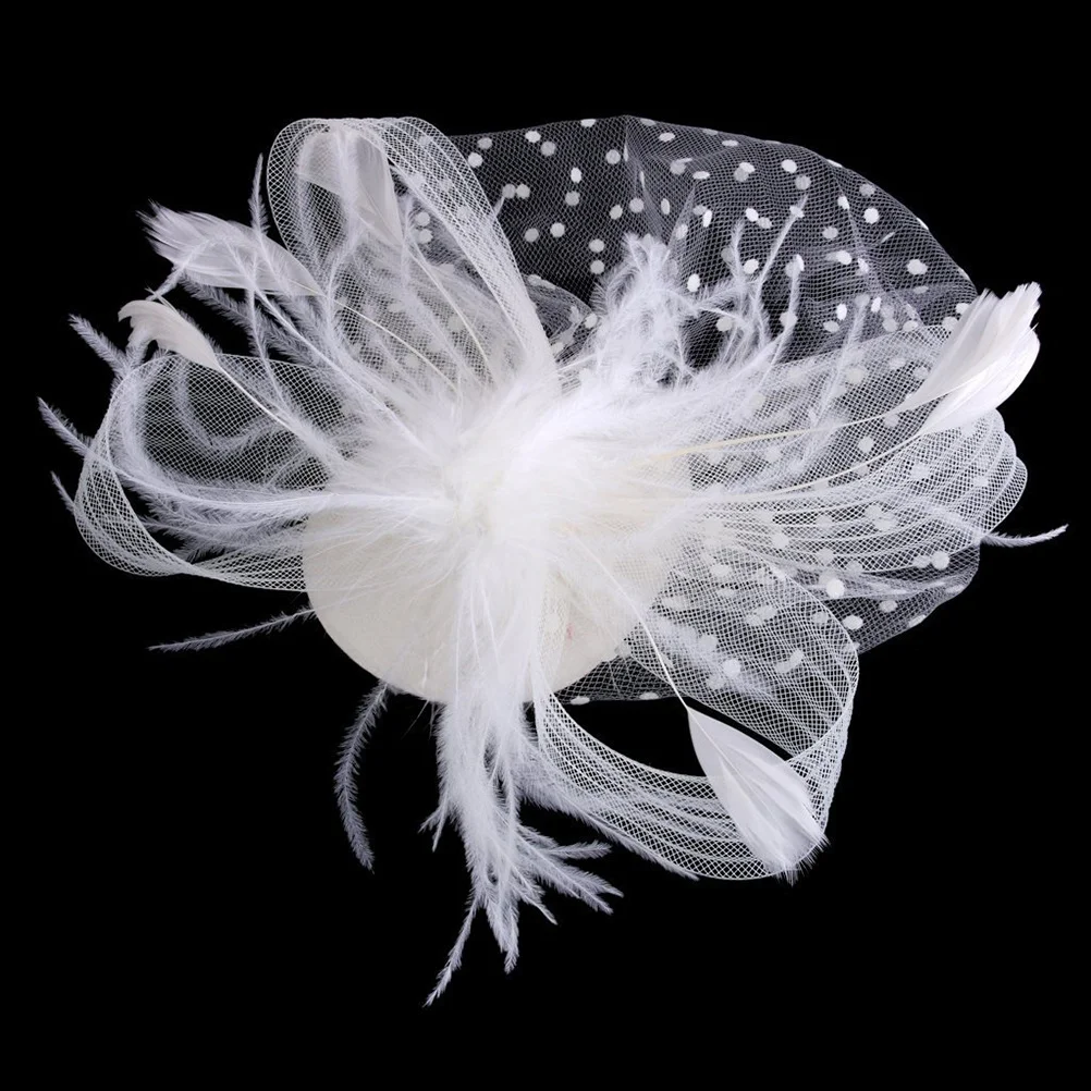 

Creamy White Fascinator Bird Cage Veil Mesh Headwear Floral Beads Polka Dot Net Clip for Women Wedding Prom Tea Party