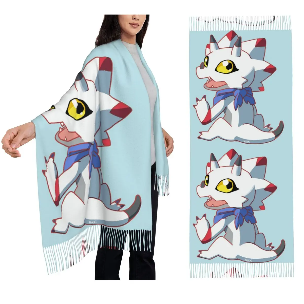 

Gammamon Digimon Scarf Tassel Scarves Women Soft Warm Shawls and Wraps Large Fall Winter Shawl Wrap