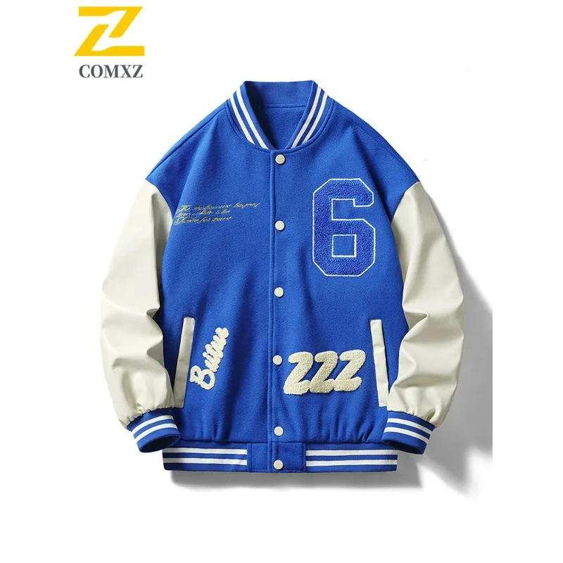 COMXZ New Baseball Jacket Men Leisure Loose Fit Hiking Travel Coat Trendy Streetwear Daily Style Lightweight Autumn Outerwear