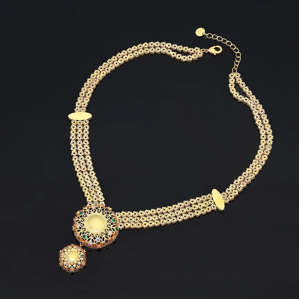 

Dubai Bridal Wedding Jewelry Set Luxury 24K Gold Plated Dubai 4 Piece Necklace Earrings Bracelet Ring Set