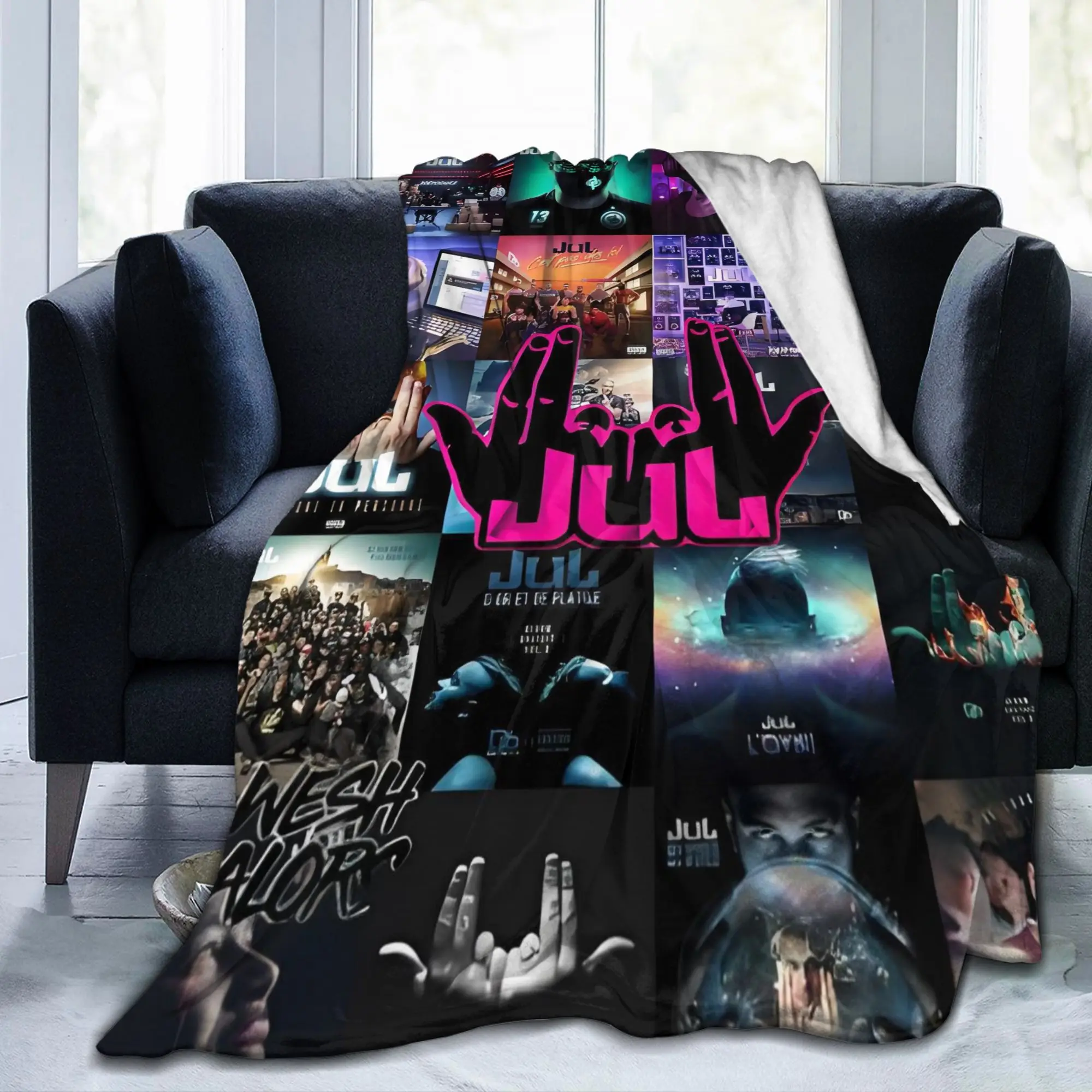 Custom Jul Gesture Collage Blankets Warm Flannel Rap Music Throw Blanket for Bed Couch Bedspread