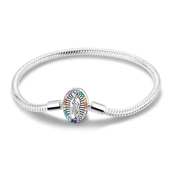 Religiously Styled 925 Sterling Silver Colorful Zircon Around Virgin Mary Pattern Snake Bone Chain Can Be Paired With Pendant