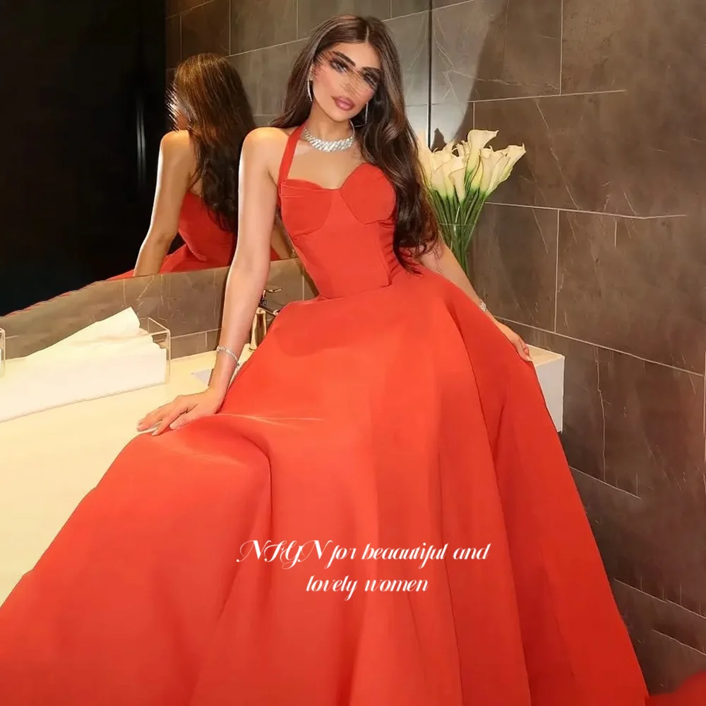Vestido de fiesta rojo NFYN con pliegues, vestido de fiesta de línea A, vestido de princesa con cuello Halter, vestido para ocasión Formal, vestidos de fiesta personalizados