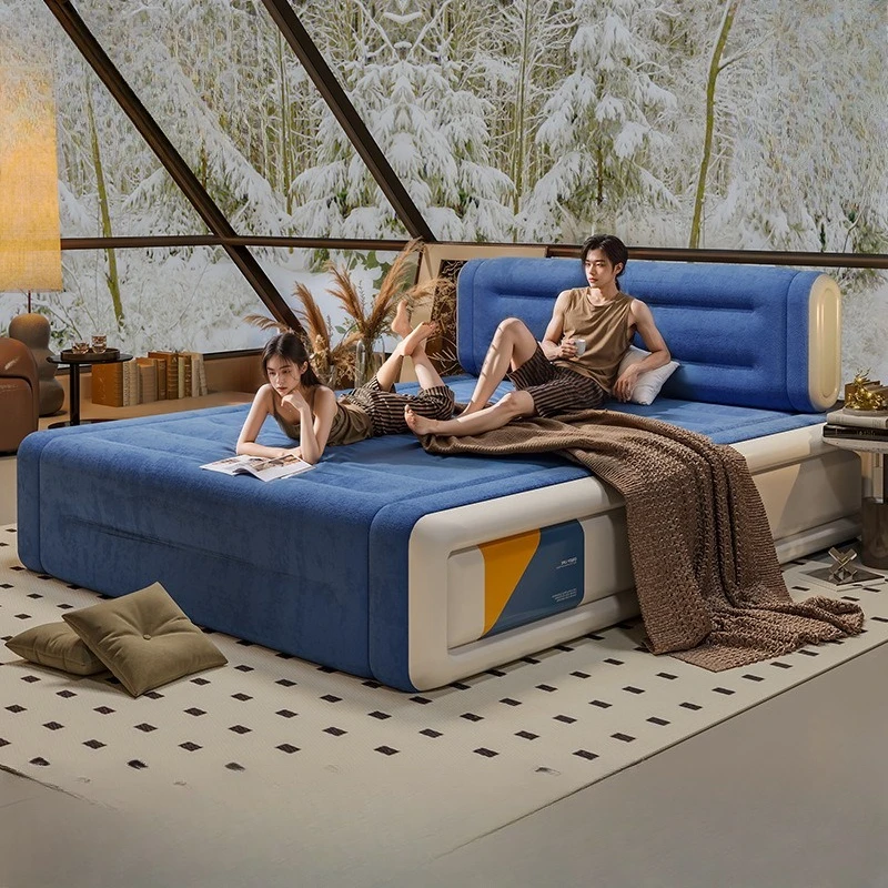 Inflatable mattress Flocking double heightened household inflatable bed Foldable single automatic inflatable mattress