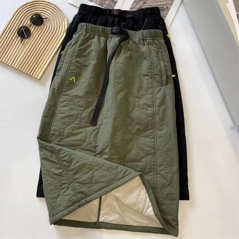 Chinese Style Vintage Cotton Midi Skirt Women Autumn Winter Thicken Linen Double Straight Split Skirt Casual Loose Y2k Skirt