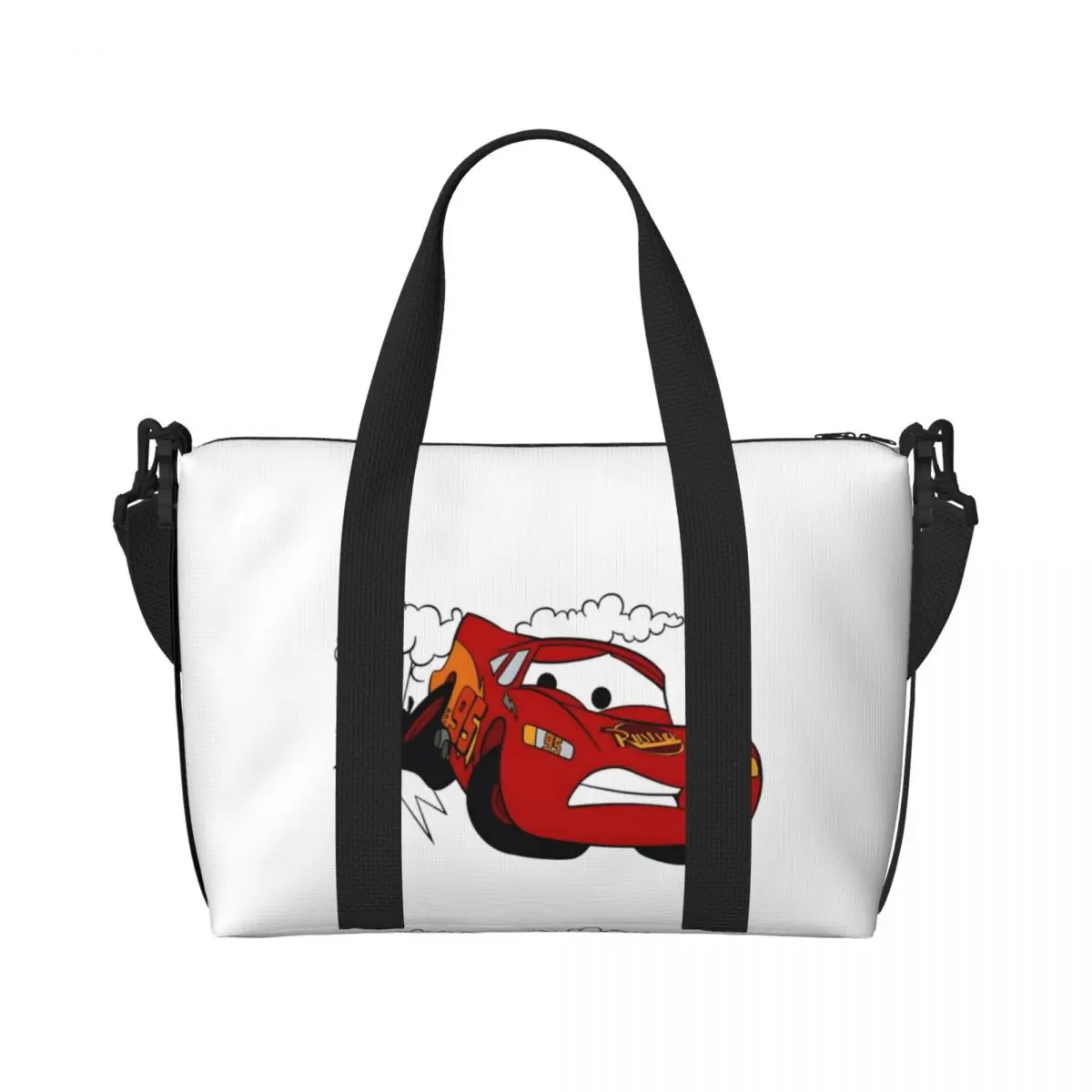 Custom Lightning McQueen Cartoon Beach Tote Bag Women Cars Large Compartment Gym Beach Travel Bags