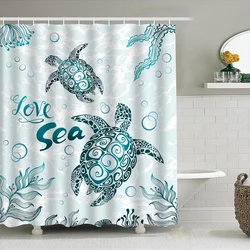 1pc Turtle Bubbles Shower Curtain Bathroom Partition Decorative Curtain Machine Washable Sea Turtle Print Window Privacy Curtain