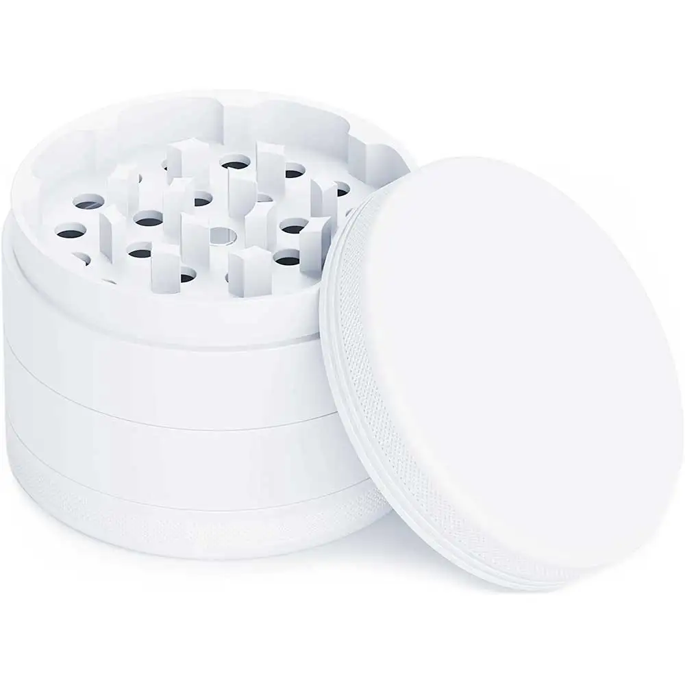 

63 мм 4-слойная белая антипригарная металлическая мельница с керамическим покрытием, мельница для трав со скребком для пыльцы и щеткой