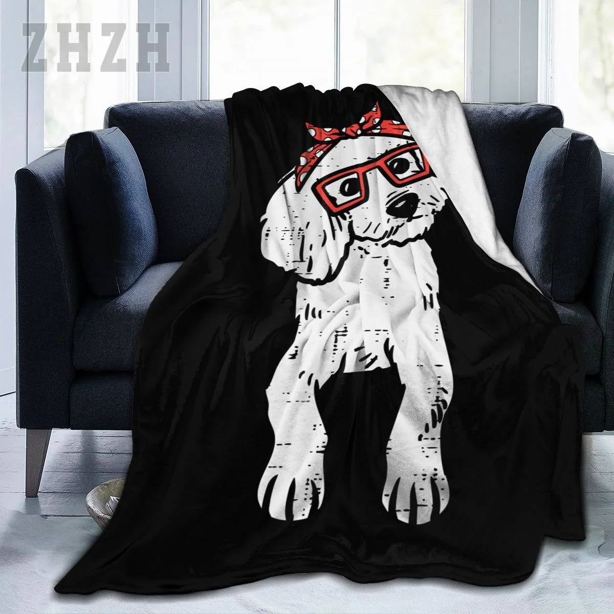 Blanket Poodle Polka Dots Bandana Dog Lover Owner Girls Flannel Multifunction Outdoor Camping Sofa Cover Keep Warm