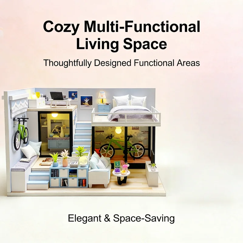 OUZEY 3D โครงสร้างไม้ ตัวต่อไม้ ของเล่นบ้านจิ๋ว DIY ตกแต่งห้องนอน ของขวัญวันเกิด DIY สุดสนุก