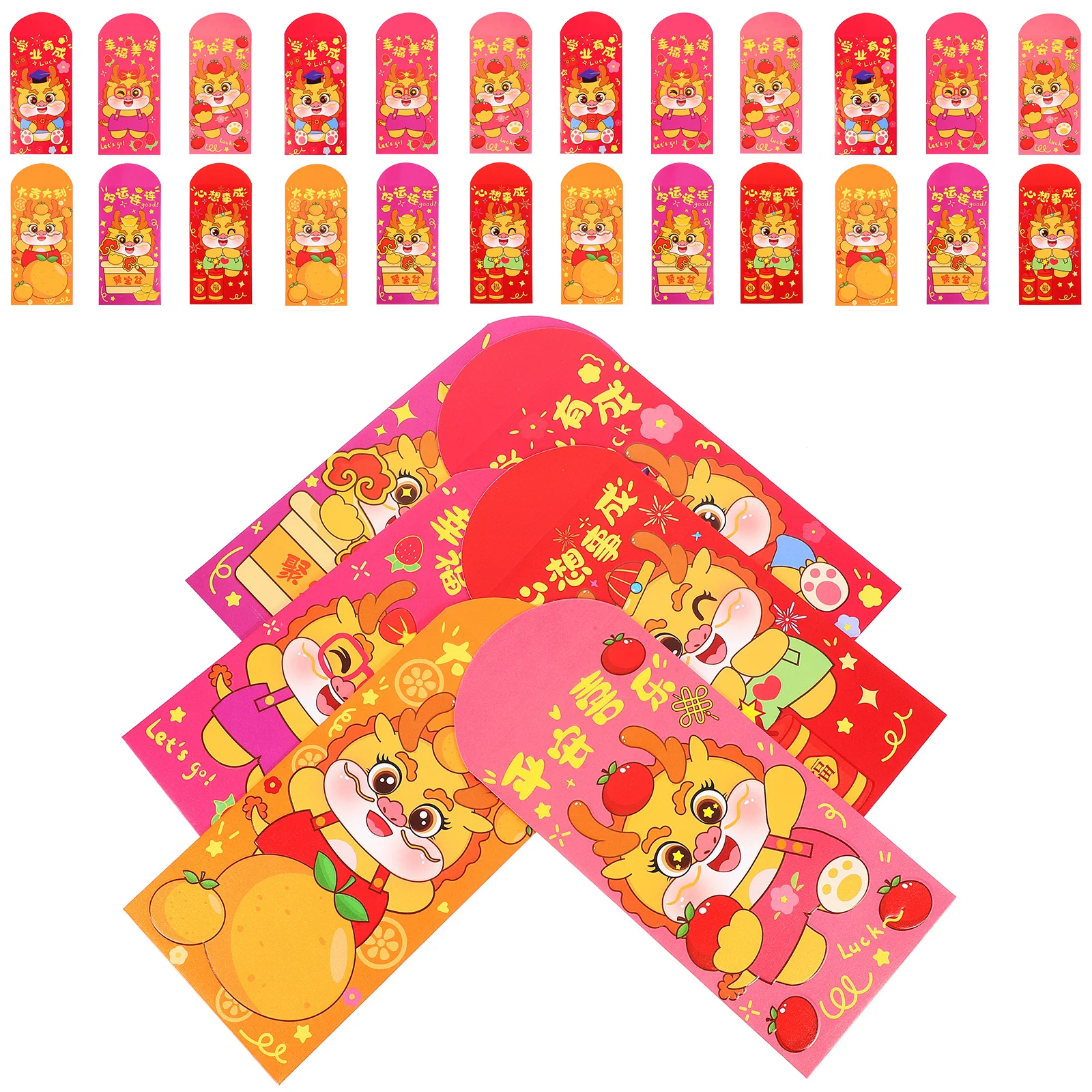 30 قطعة المغلفات الورقية الحمراء الكرتون التنين حزم المال مهرجان السنة الجديدة محظوظ الأحمر الحزم 2024 مغلفات المال #1