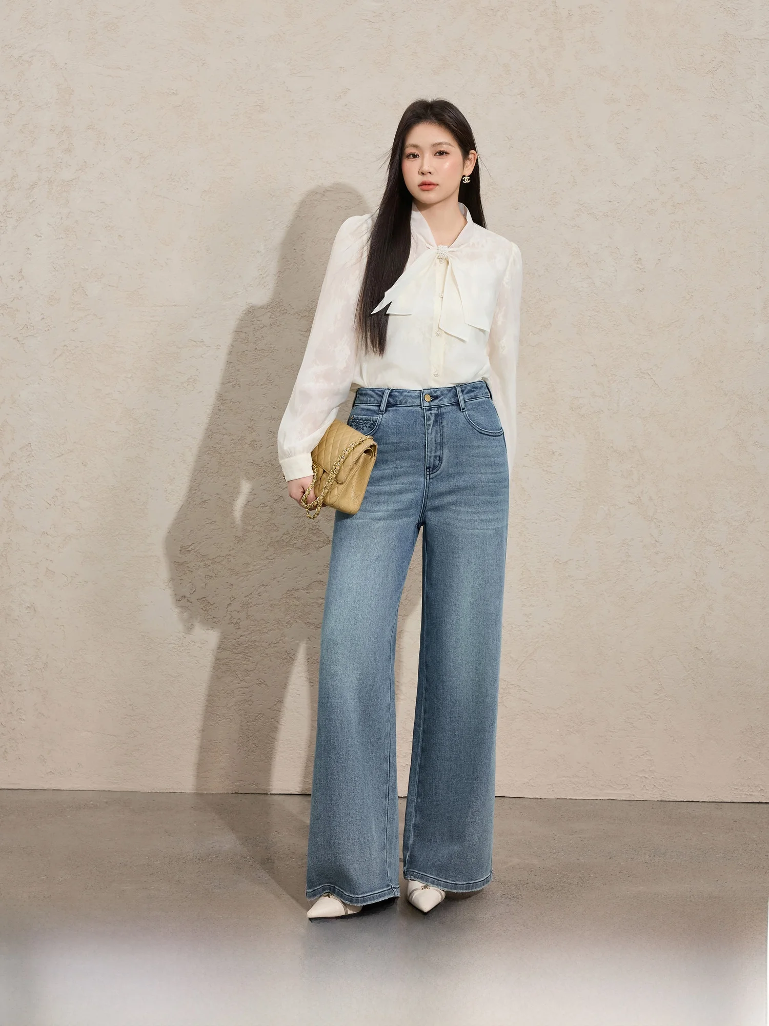 

Джинсы женские с высокой талией, широкими штанинами и прямым кроем, винтажные, синие, весенние, новые, повседневные, длинные брюки больших размеров, модные