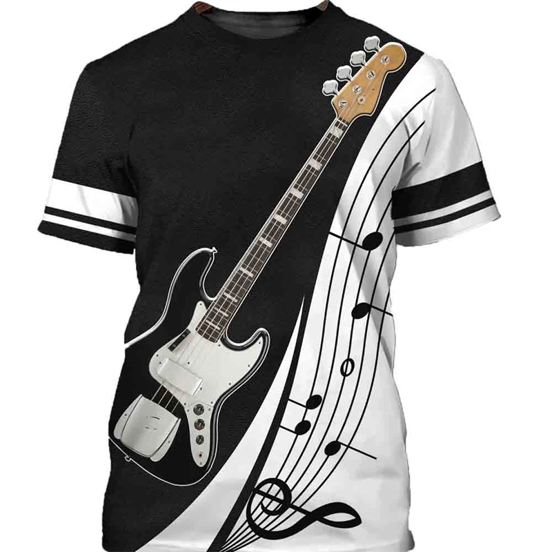 Vintage Guitar 3D Print Tshirt Mens Funny Designer Clothes Summer New Fashion T-shirt Kids Round Neck Short Sleeve Tees Tops