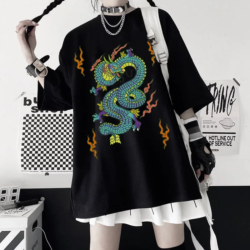 New Spot Casual Women's  Top Ulzzang T-shirt Retro Chinese Dragon Print Graphic T Shirts Pro Choice Tops Tee Shirts for Women