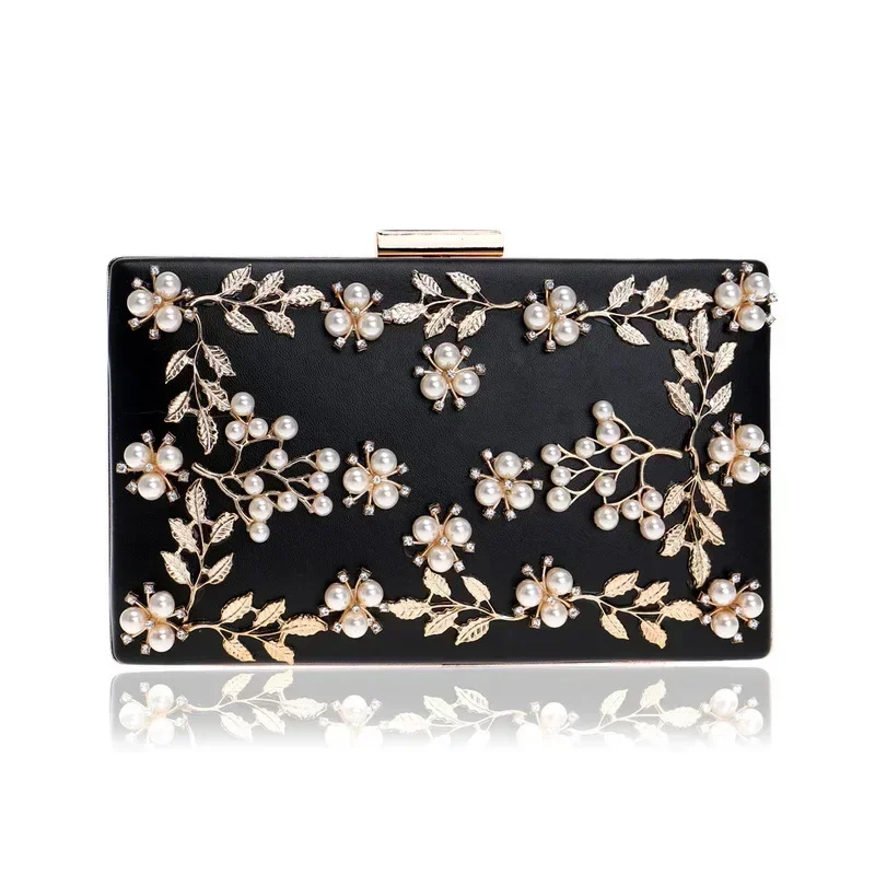 Pink Clutch Purse Women Fashion Pearls Beading Bride's White Square Bags Luxury Leather Cellphone Handbags Envelope Evening Bags