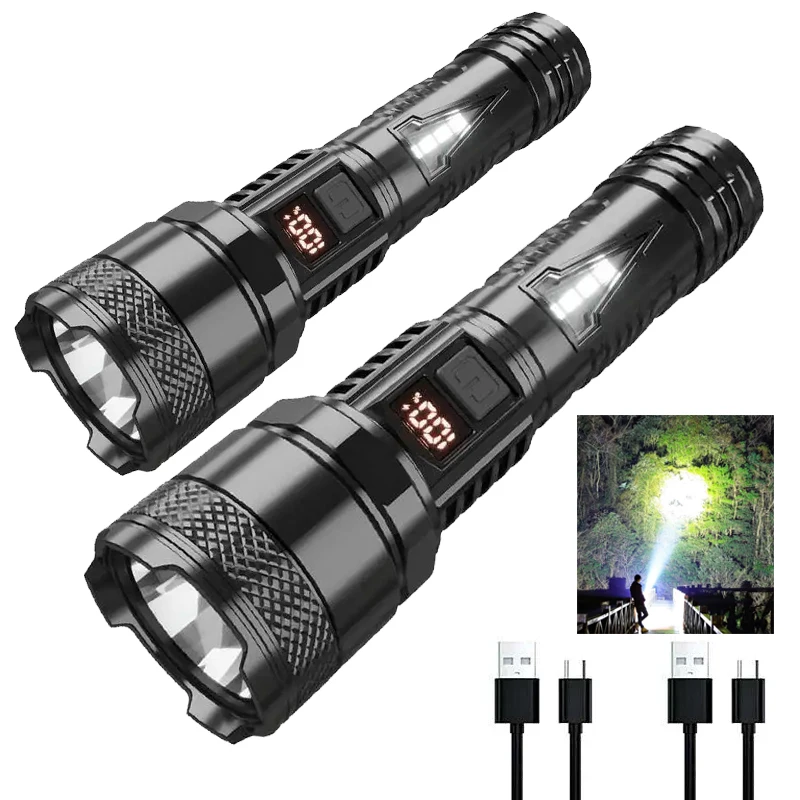 

High Strong Power Led Flashlights 2000LM Tactical Torch with Display Light USB Charging Camping Fishing Emergency Zoom Lantern