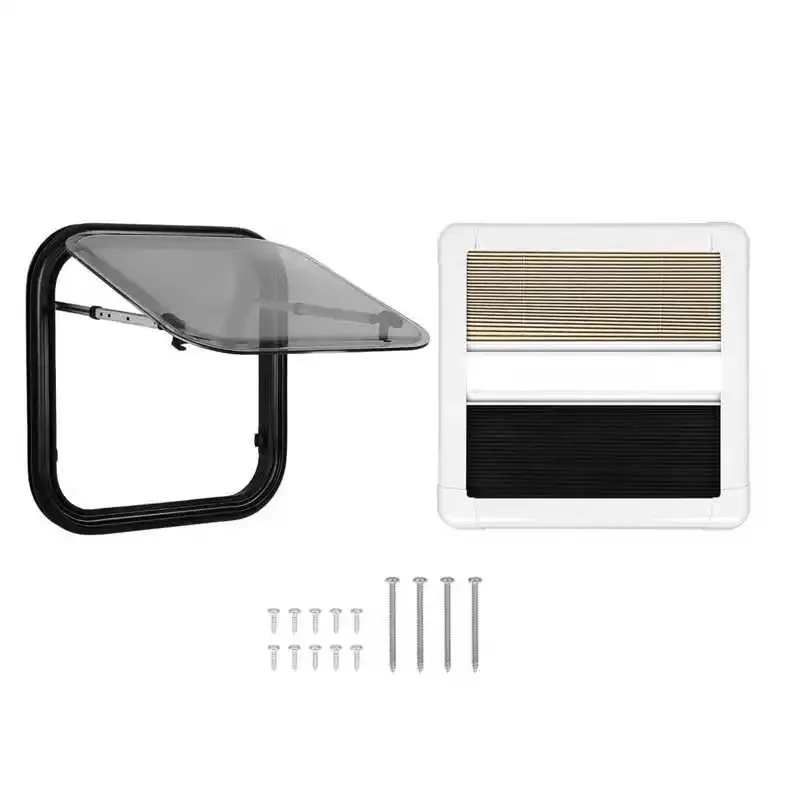 for RV Caravan Window With Blackout Curtain 75 Degree Opening Angle H500mm W500mm Cutout Push Out Window for RV  Trailer Van