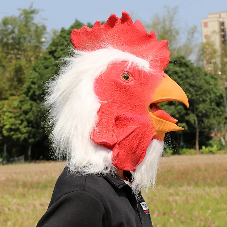 Animal masks realistic with hair white rooster mask headgear masquerade stage performance props