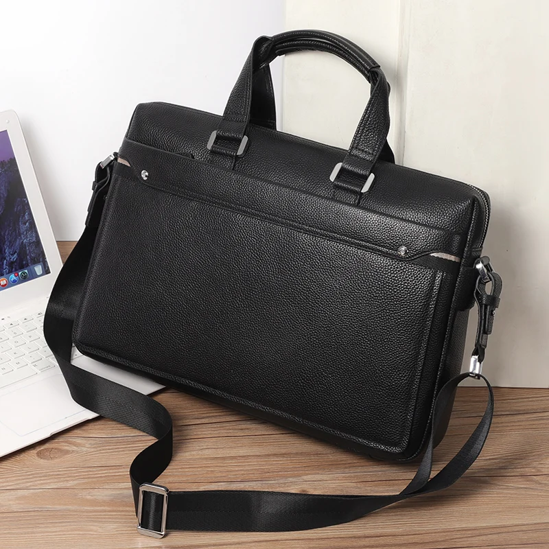 

Classic Men Handbag Top Grain Leather Men Briefcase Cow Leather Large Travel Male Bags Shoulder Laptop Bag