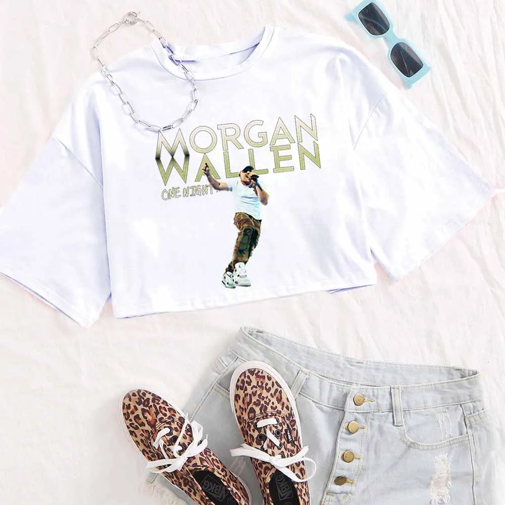 Morgan Wallen 2024 Tour Shirt Women Crop Tops Girl Fashion Summer Crewneck Short Sleeve T-shirt