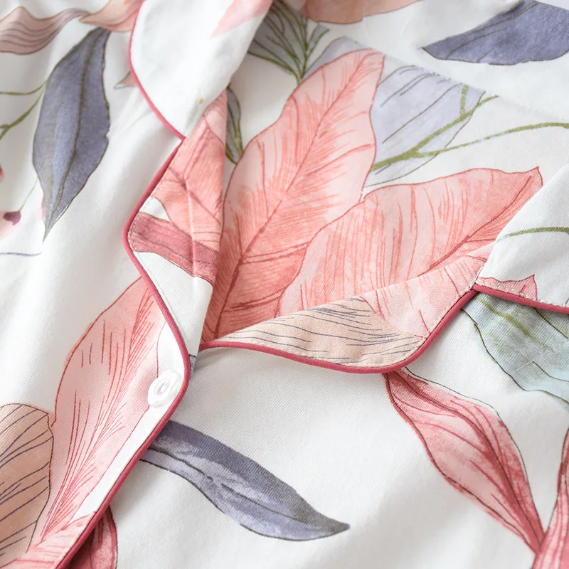 Pijama con estampado floral para mujer, traje de algodón 100%, con solapa, informal, para el hogar, novedad, primavera y otoño