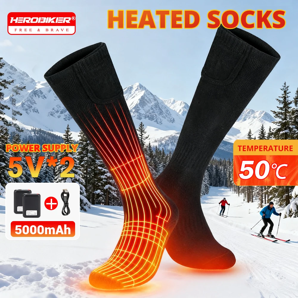 

HEROBIKER мужские зимние теплые уличные лыжные носки зимние носки с электрическим подогревом для женщин USB перезаряжаемые термоподогреватели
