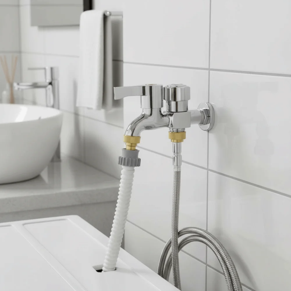 

Copper Core Washing Machine Faucet Stainless Steel Single-coupled Double Outlet Faucet Thickened Expansion Faucet