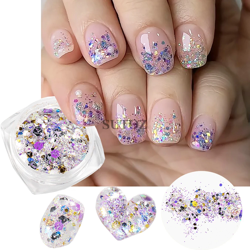 Purpurina holográfica 3D para uñas, lentejuelas de colores, láser brillante, fragmento Irregular, accesorios de manicura DIY, LEBDHJ01-12