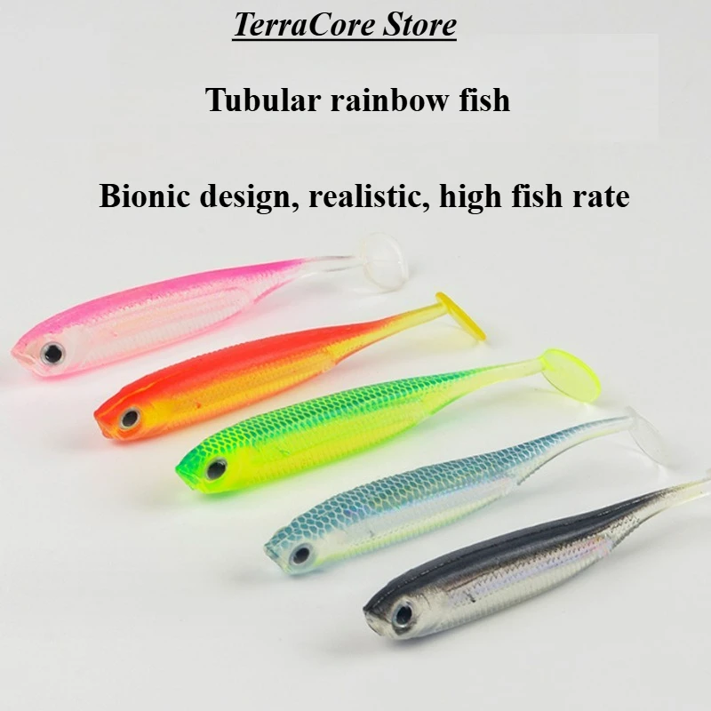 

5-piece Set Luya Bionic Soft Artificial Bait Rainbow-colored Rolled T-tail Long-distance Freshwater Sea Fishing Full-water Bass