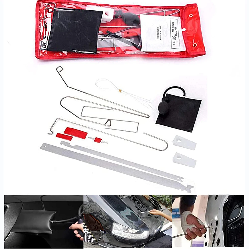 Auto Emergency Tool Professional Car Door Maintenance Kits + Air Pump 10PCS Hand Tools Universal Car Repair Tools DIY Fix Tools