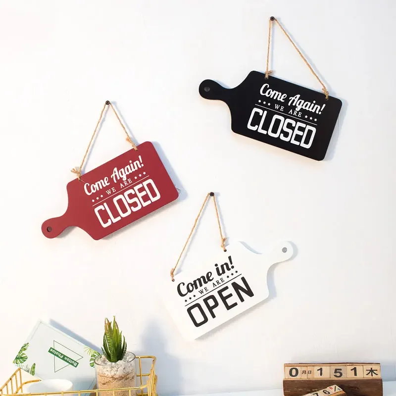 Open Closed Sign Hanging Sign Wooden Flip Reversible Double Sided Hanging Plaque Sign with Rope for Shop Pub Cafe Decoration