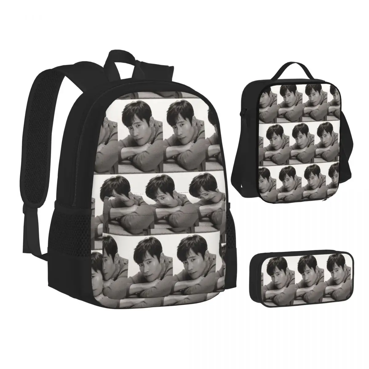 

Lee Byung Hun Actor Backpacks Boys Girls Bookbag School Bags Children Rucksack Lunch Bag Pen Bag Three-Piece Set