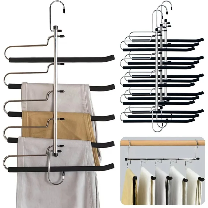 

4 Pack Magic Pants Hangers Space Saving Heavy Duty Slacks Jeans Trouser Hanger, Non-Slip Foam Padded 5 Layers