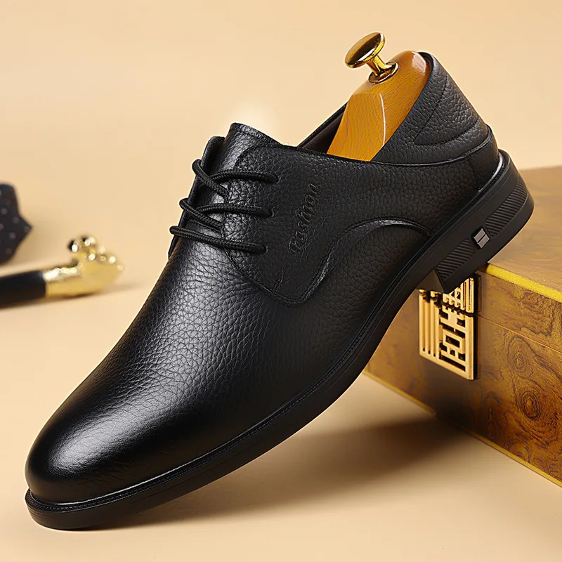 

Men's business leather shoes, top-grain cowhide men's casual shoes, soft-soled comfortable and fashionable dress shoes