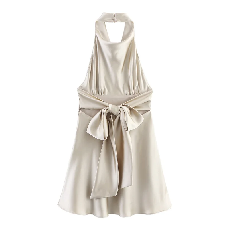 新しいヨーロッパとアメリカの女性向けファッション、シルクサテンの質感のドレス