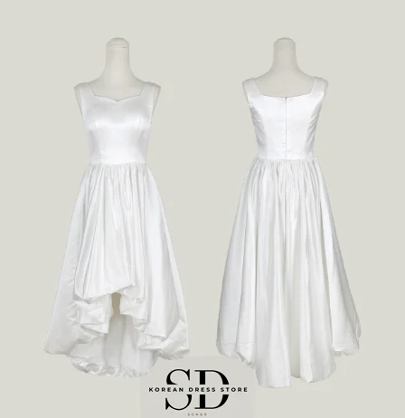 فساتين زفاف Sondr Hi-Lo من الساتان الكوري مخصصة على شكل حرف A فساتين زفاف ذاتية للتصوير الفوتوغرافي بدون أكمام فستان حفلة جميل