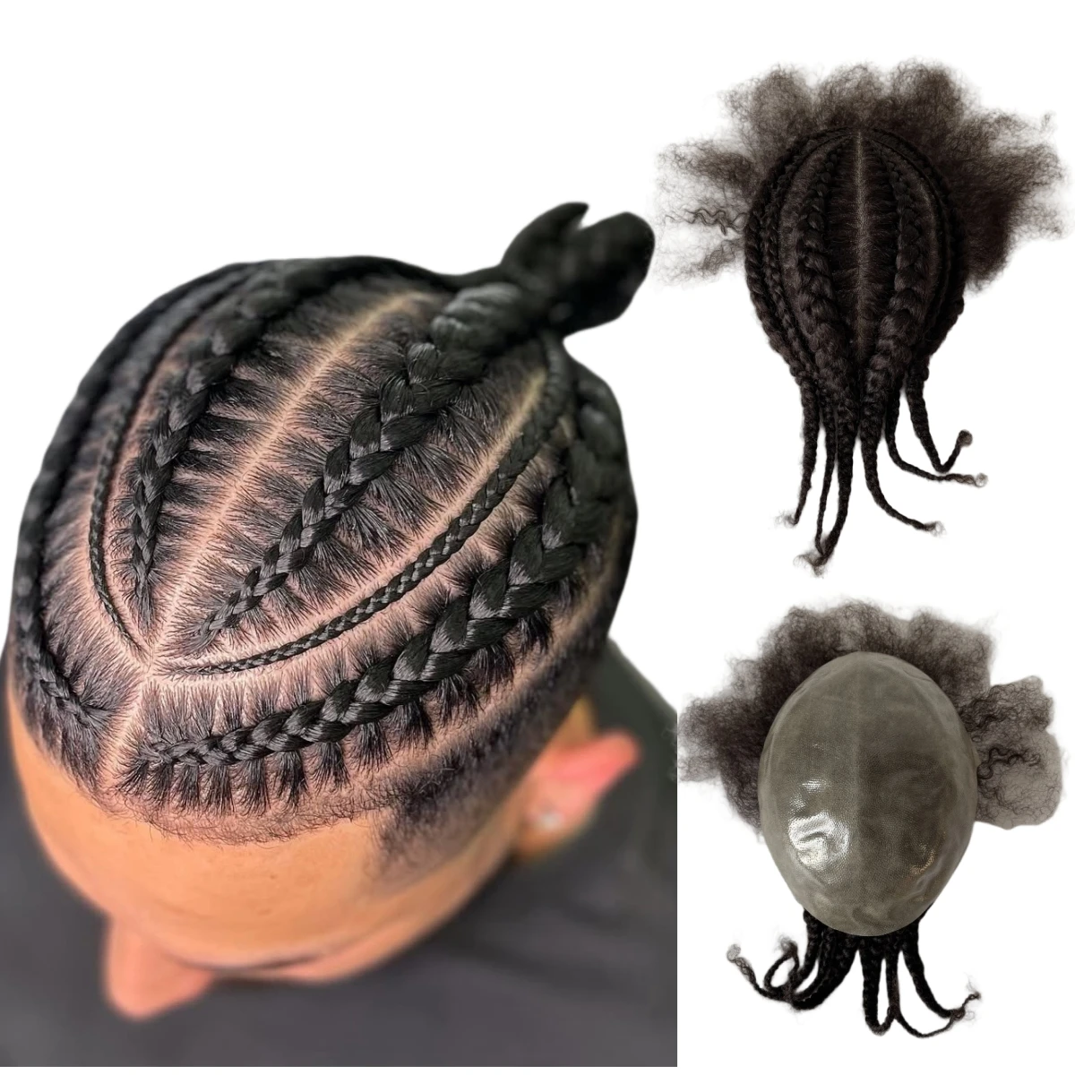 

Полный парик из искусственной кожи, монгольские девственные человеческие волосы, шиньоны 1b # Афро-корроу-косички для чернокожих мужчин