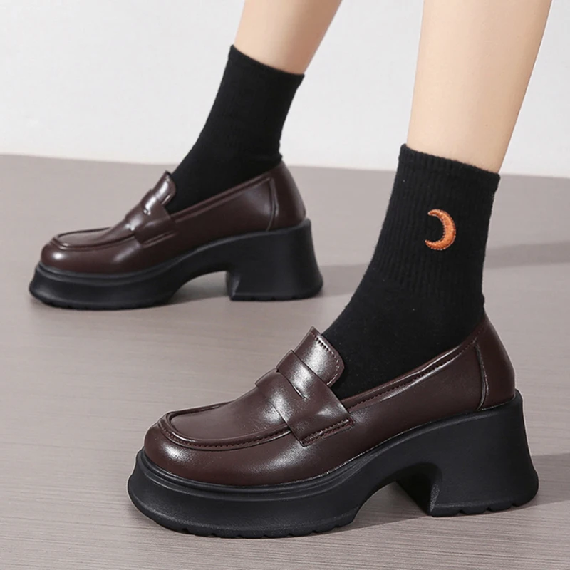 Lucyever Mokasyny damskie 2024 Wiosna Brytyjski styl Slip On Platform Mary Jane Shoes Woman Japanese Jk Uniform Lolita Shoes Women