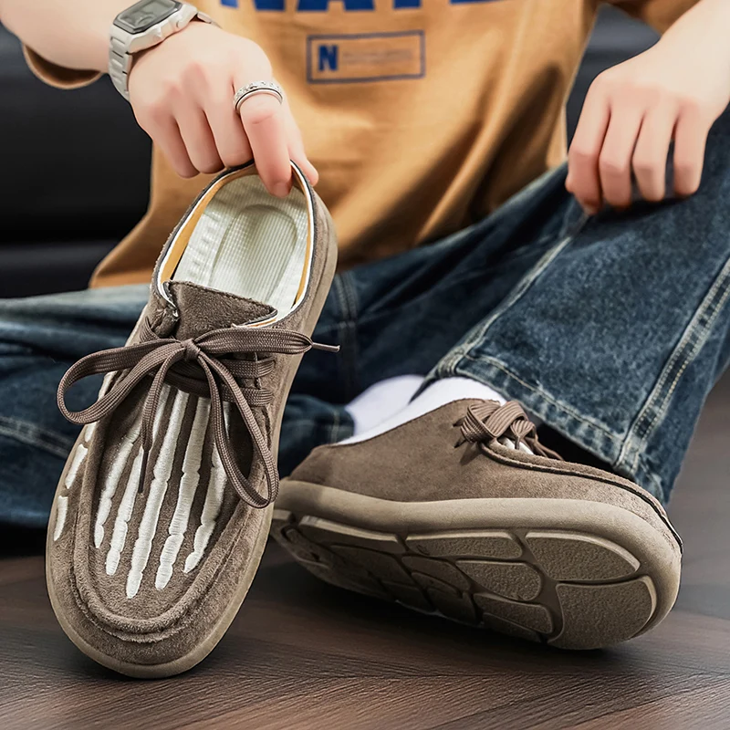 

2026 New Arrival Niche Five-Claw Embroidery Lazy Mule Shoes, Men's Trendy Closed-Toe Slip-On Half Slippers