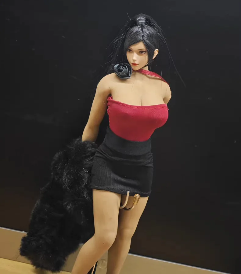 1/6 escala urbana menina sexy roupas terno tubo vermelho superior apertado quadris saia casaco de pele para 12in figura de ação grande peito corpo modelo