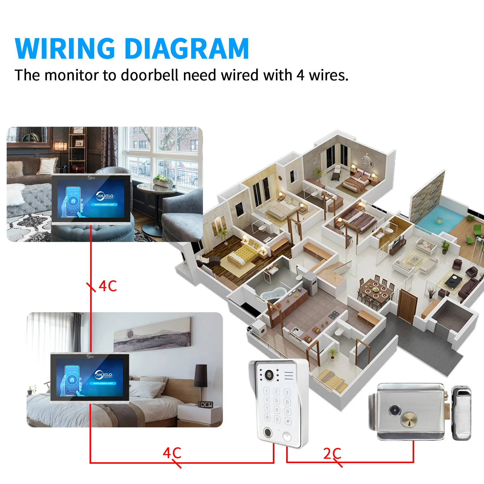 Imagem -04 - Campainha de Vídeo com Senha de Impressão Digital para Casa Monitores Vídeo Porteiro Suporta Vários Idiomas Wi-fi 1080p 10