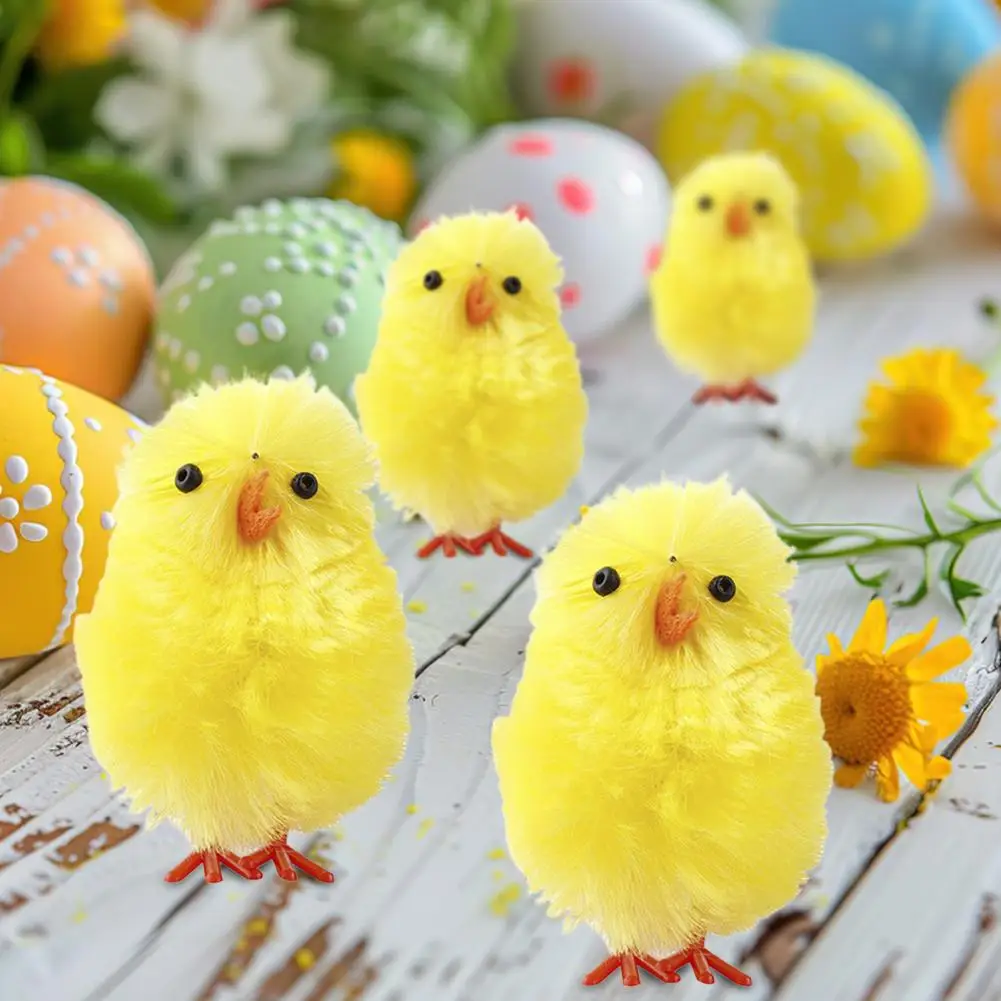 2025 Easter Chick Ornament Yellow Cotton Ball Chicken Fluffy Chick Decoration for Home Office Easter Party Easter Basket Filler