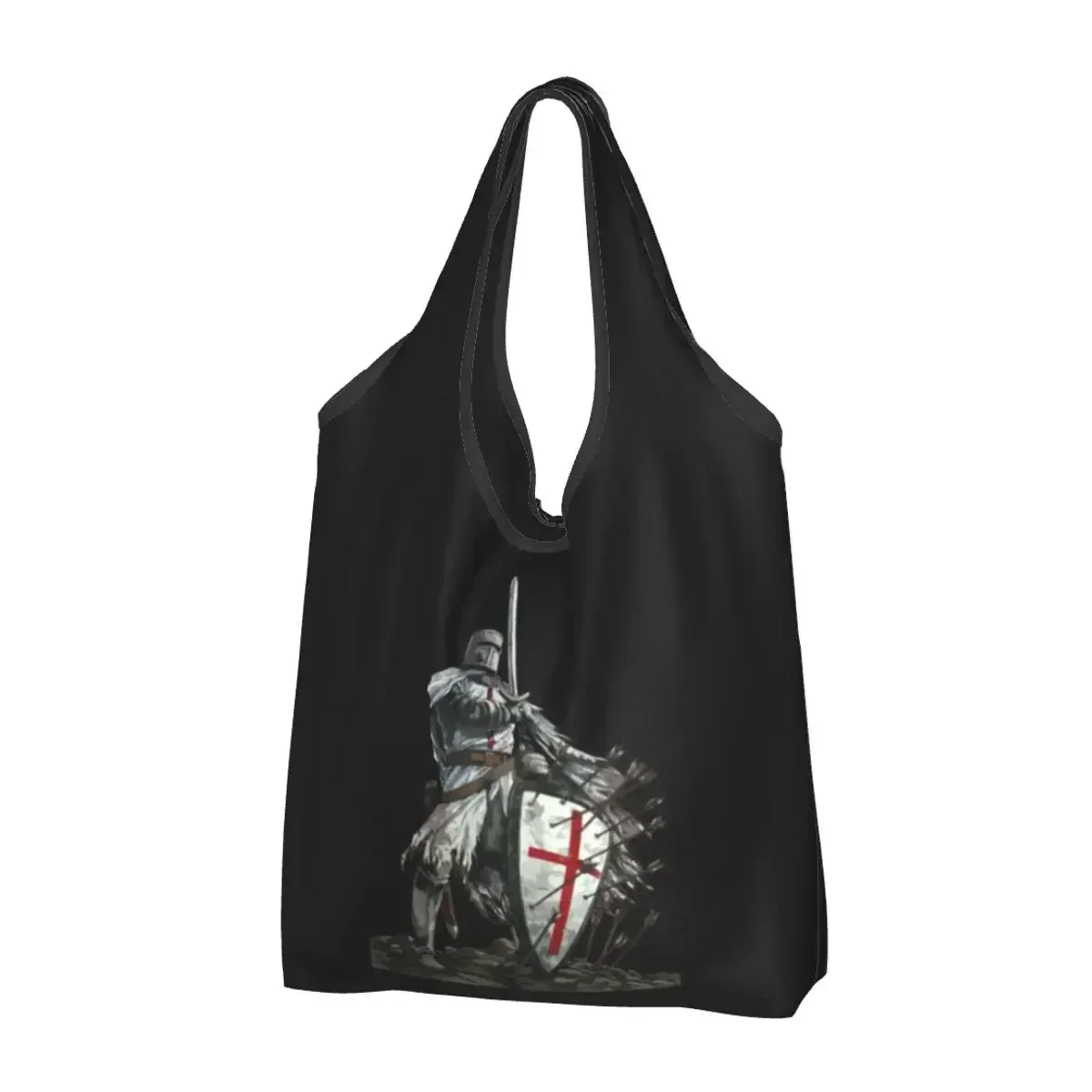 

Fashion Print Templar Shield Cross Sword Knights Shopping Tote Bag Portable Shoulder Shopper Handbag