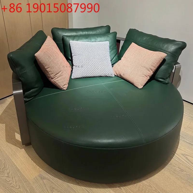 

Italian minimalist with metal round leather single sofa modern simple recliner leisure swivel chair