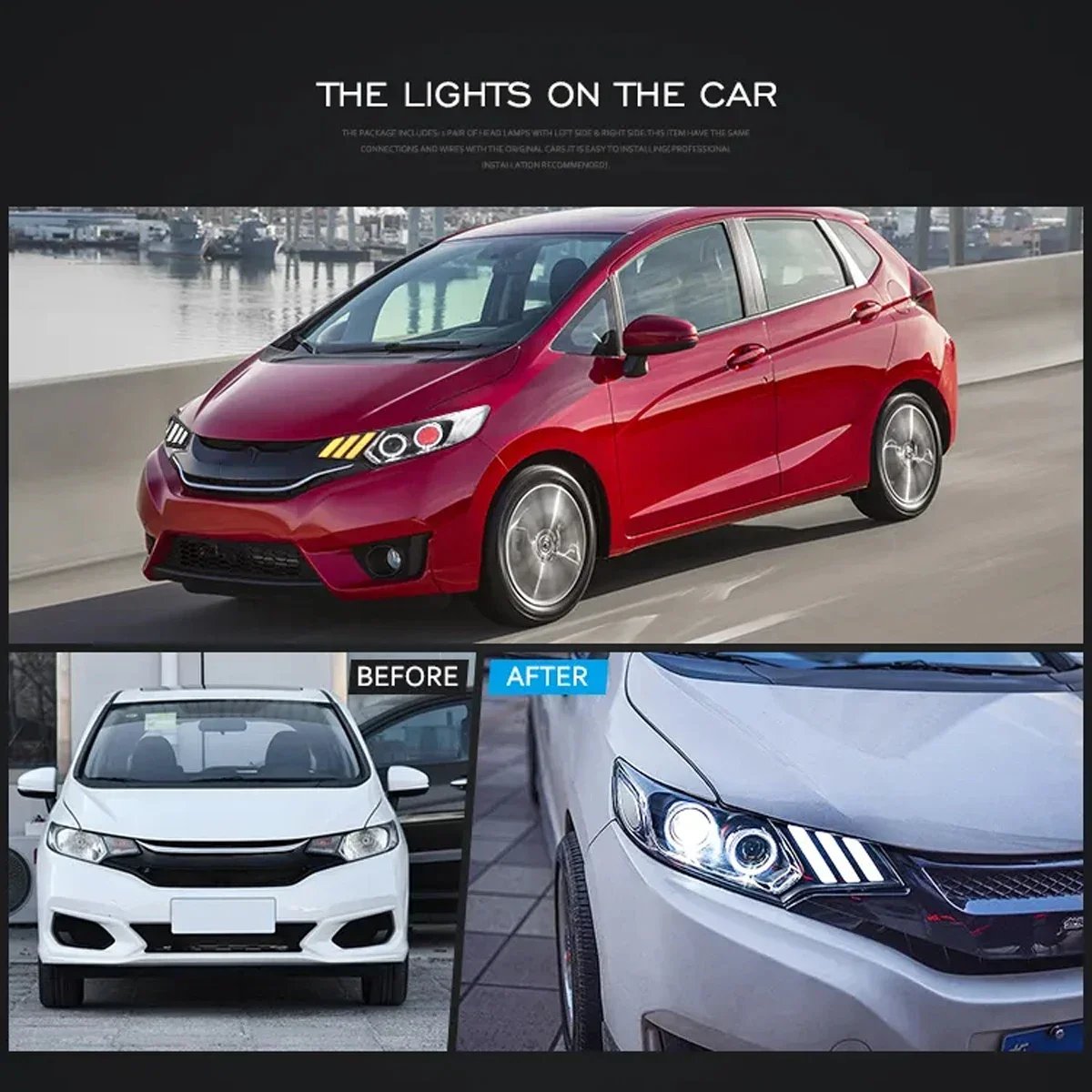 

Полностью светодиодные фонари для Honda Jazz Fit, автомобильные аксессуары, фары DRL, последовательные фары указателя поворота в сборе 2014-2017
