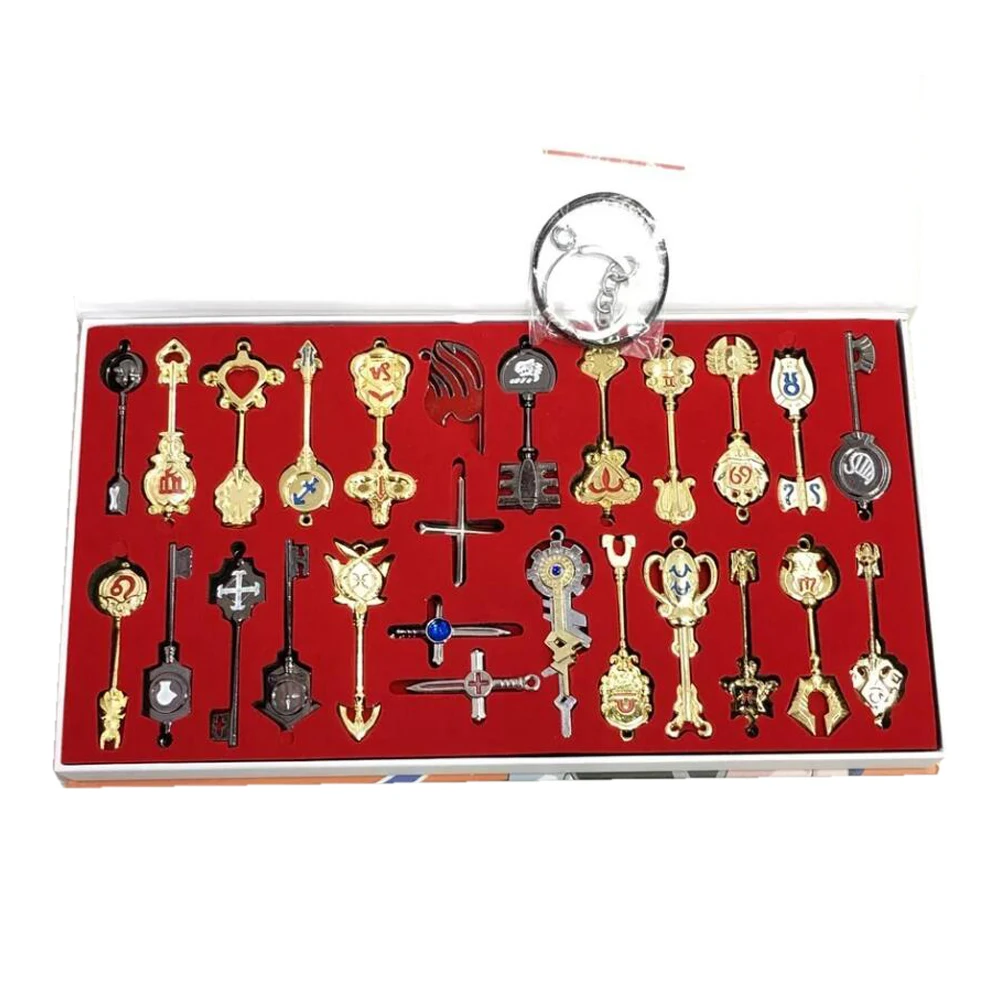 Colgantes de Anime, joyería, collar, llaveros, conjunto de llaves de Elza Lucy, estrella del zodiaco, espíritu, mago, convocación, llavero de Cosplay, regalo