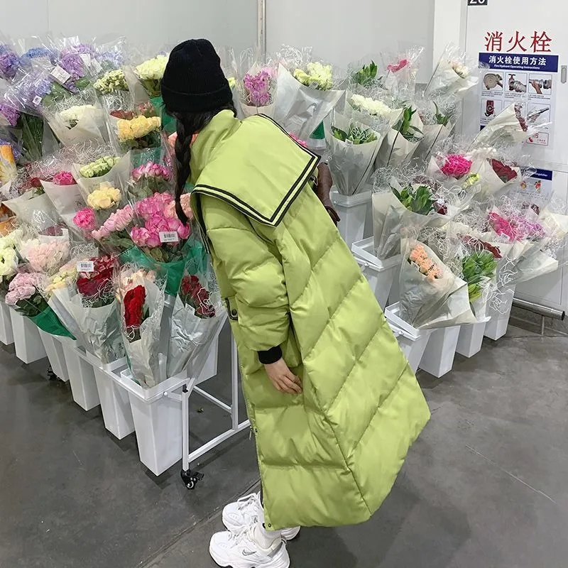 Green Fashionable Comfortable Medium Long Down Jacket Women's Winter 2025 New College Style White Duck Down High Street Coat