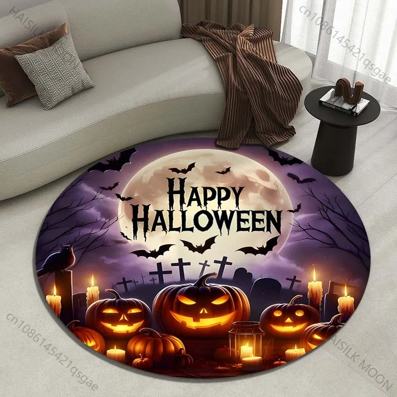 Spooky Halloween Night Atmosphere Printed round carpet living room sofa table carpet large pet mat soft round carpet home decor